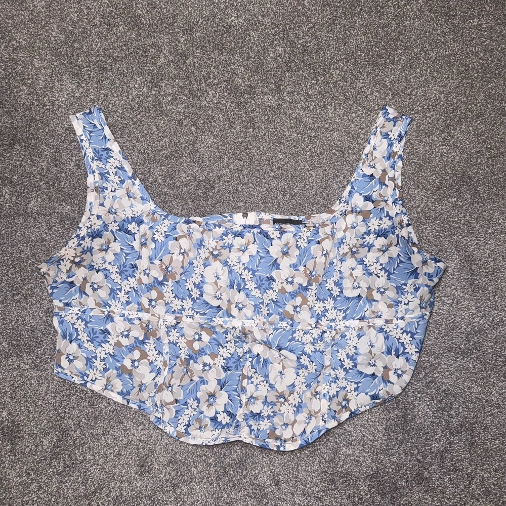 PrettyLittleThing Women's Blue & White Floral Cropped Tank Square Neck - Sz 20